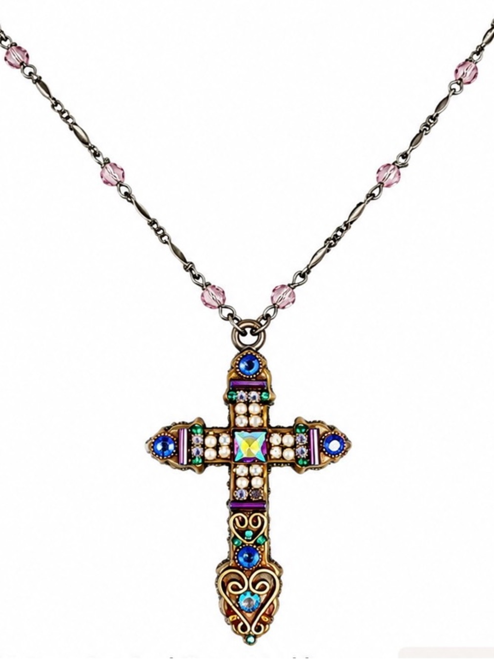 Belladonna Vintage Inspired Cross Necklace Multi Colored Crystal and Enamel,NWOT